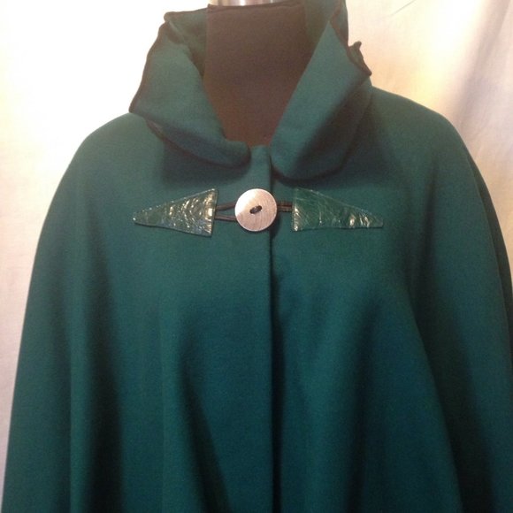 New! Cashmere Blend Wool Teal Cape - Picture 5 of 6